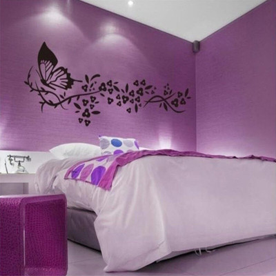 Décor vibe 50 cm latest Butterfly with Flowers' Wall Sticker ( 50 cm x 70 cm, Black) Self Adhesive Sticker(Pack of 1)