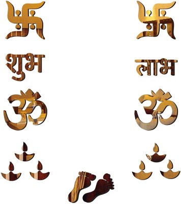 HAPPINY 10 cm Om Swastik Golden, 3D Acrylic Mirror Stickers for Wall Self Adhesive Sticker(Pack of 1)