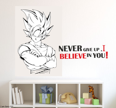 LANSTICK 57 cm Awesome Goku & Quotes Decorative walldecals Self Adhesive Sticker(Pack of 1)