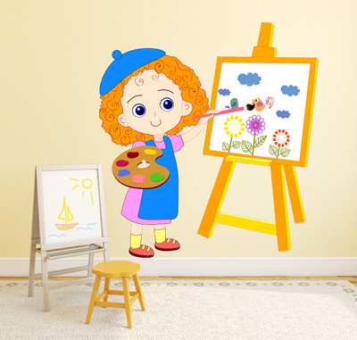DECORSCART 70 cm Paiting Kid | Non - Reuseable Sticker Self Adhesive Sticker(Pack of 1)