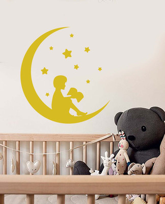 SnappyVinyl 33 cm Boy On Crescent Moon Fairy Easy to apply Wall Sticker Self Adhesive Sticker(Pack of 1)