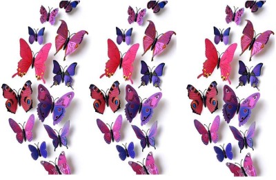 JAAMSO ROYALS 90 cm Designer Purple Colour 3D Butterflies Wall Sticker (Purple, Set of 36 pcs) Self Adhesive Sticker(Pack of 36)