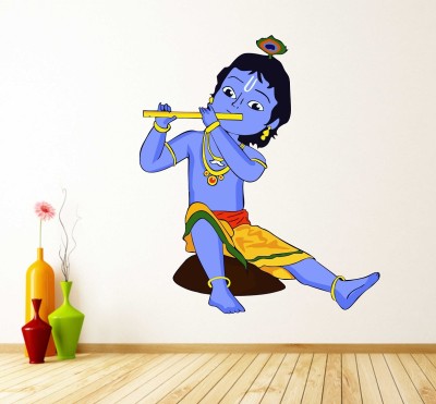 LANSTICK 57 cm Lord Krishna decorative and Colourful wallsticker Self Adhesive Sticker(Pack of 1)