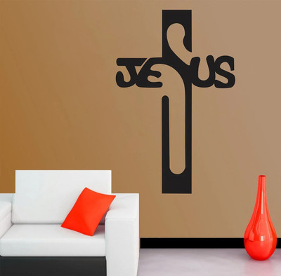 WALLDECORS 60.96 cm CHRISTIAN JESUS CROSS IMAGE Self Adhesive Sticker(Pack of 1)