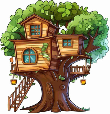 SkyOlla 60 cm Tree House Sticker – Self Adhesive Vinyl Décor for Kids’ Room, Nursery Room Self Adhesive Sticker(Pack of 1)