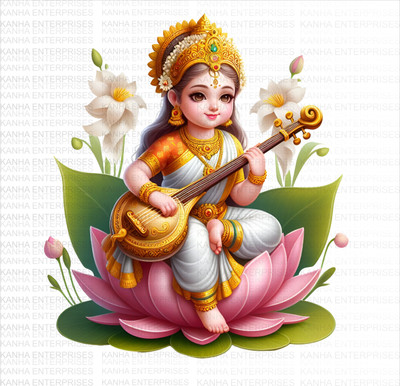 LAKSHIT ENTERPRISES 60 cm spiritual saraswati maa wall sticker Self Adhesive Sticker(Pack of 1)