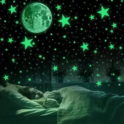 wonderful creation 17.78 cm ceiling radium star stickers Wall & Roof Sticker for Kids/Bed/Guest/All Room Glow in the Dark Sticker(Pack of 6)