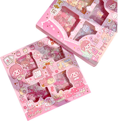 HS ENTERPRISE 18 cm Cute Theme Kawaii Stickers -100 Sheets Japanese Design Washi Stickers Set Self Adhesive Sticker(Pack of 1)