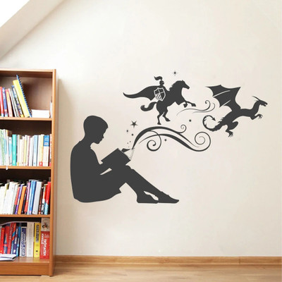 SnappyVinyl 42 cm Boy Reading Magic Book Self Adhesive Sticker(Pack of 1)