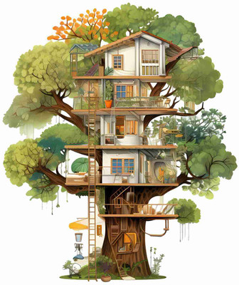 SkyOlla 60 cm Tree House Sticker – Self Adhesive Vinyl Décor for Kids’ Room, Nursery Room Self Adhesive Sticker(Pack of 1)