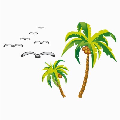 Krishna Sticker 91 cm Palm with coconuts and bird toucan on Self Adhesive Sticker(Pack of 1)