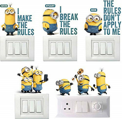 DreamKraft 5 cm Decorative Minion Fridge and Switch Board Wall Sticker- Set of 5 Self Adhesive Sticker(Pack of 5)