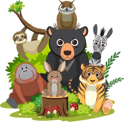 Sk decals bazar 60.96 cm Jungle Animal Wall Sticker For Kids Room Self Adhesive Sticker(Pack of 1)