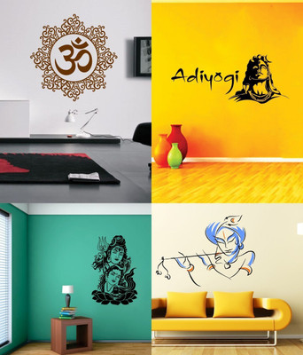 EJAart 60 cm Shiv Parwati Adiyogi Bansidhar Designer Om Self Adhesive Sticker(Pack of 4)
