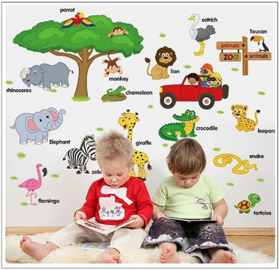 JAAMSO ROYALS 90 cm Tiger Bear Cat Cartoon Design and Winnie The Pooh Design Self Adhesive Sticker(Pack of 2)