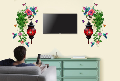 DivineDesigns 36 cm Red Lantern Branches TV Side Stickers Self Adhesive Sticker(Pack of 1)