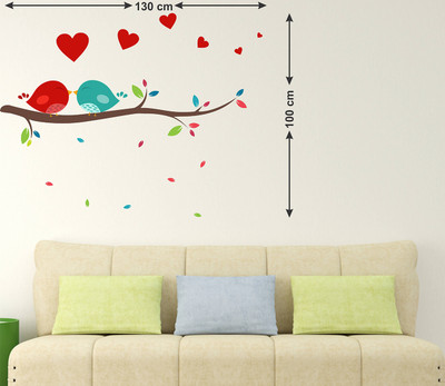 LANSTICK 106.68 cm COUPLE SPARROWS SIT IN TREE STICKER Self Adhesive Sticker(Pack of 1)
