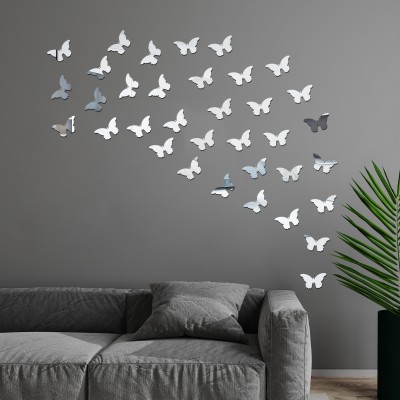 FlyBuy Hub 2.5 inch Aesthetic Acrylic Golden Mirror Butterfly For Home Decoration Self-Adhesive Self Adhesive Sticker(Pack of 30)