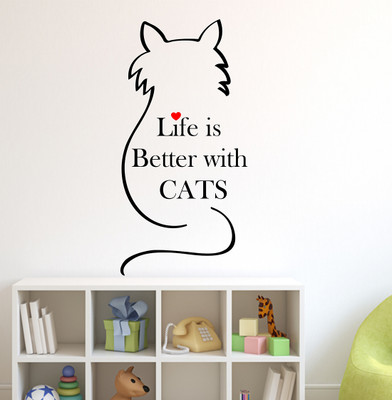 WALLSTICK 45 cm Beautiful Cat and Quote wallsticker Self Adhesive Sticker(Pack of 1)