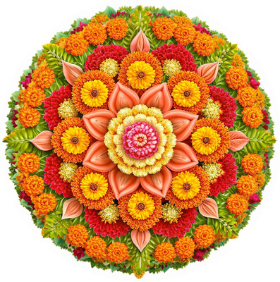 RECKZOZ 32 cm raditional Marigold Bloom Rangoli 32x32 cm & Switch Board Decal Set Self Adhesive Sticker(Pack of 1)