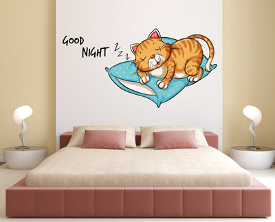 Wallme 80 cm Cat Sleeping | Non-Reusable Stickers Self Adhesive Sticker(Pack of 1)