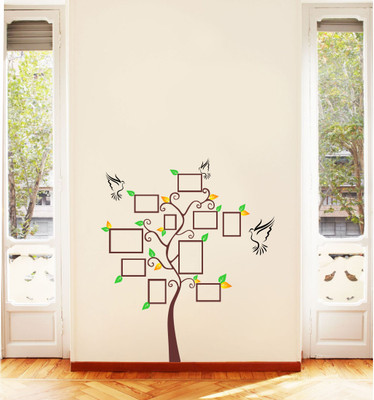 Lokeshshaky 67 cm Brown & Green Photo Frame Tree Wall Sticker Self Adhesive Sticker(Pack of 1)