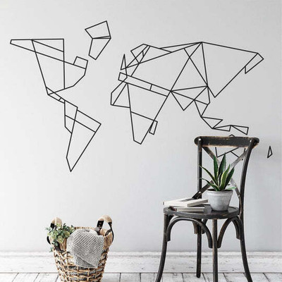 Xskin 35 cm Geometric Polygonal World Map Self Adhesive Sticker(Pack of 1)