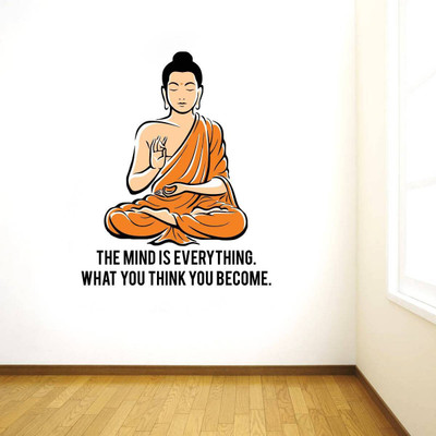 rawpockets 15 cm Peaceful Buddha and Quote on Mind Self Adhesive Sticker(Pack of 1)