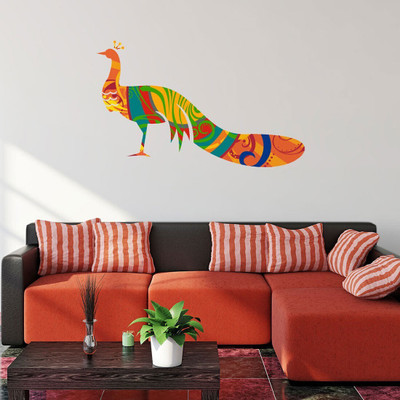 walkart 2.54 cm colourful peacock in multirangoli design Removable Sticker(Pack of 1)