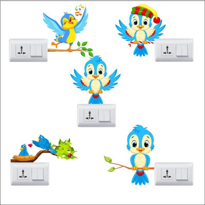 Printart 30 cm Cute Animal Bird Switch Board Sticker, Medium Switch Board Sticker, Switch Stickers, Wall Stickers, Light Switch Sticker Set of 5 Sticker Self Adhesive Sticker(Pack of 5)