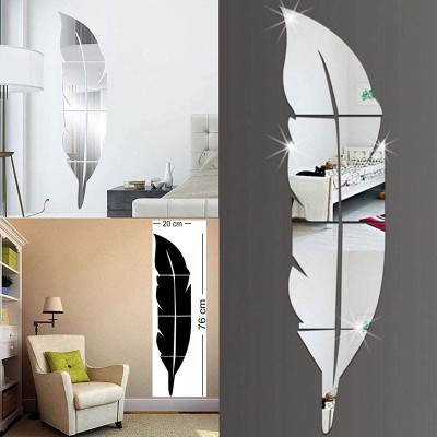 Asmi Collections 76 cm Beautiful Feather Self Adhesive Acrylic 3D Mirror Self Adhesive Sticker(Pack of 1)