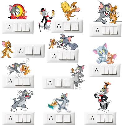 RSB HUB 46 cm Tom & Jerry Switch Board Sticker & Wall Sticker size 30 cm x 46 cm Self Adhesive Sticker(Pack of 12)