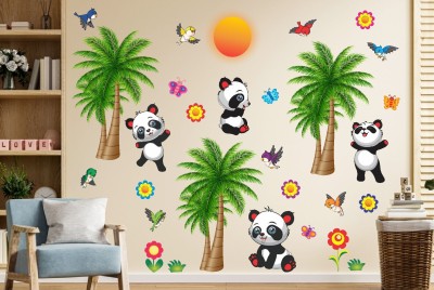 DivineDesigns 76 cm Panda & Coconut Tree Wall Sticker Self Adhesive Sticker(Pack of 1)