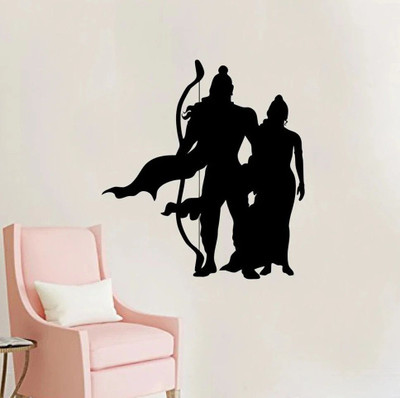 Archi Graphics Studio 55 cm The Legendary Lord Shri Ram Sita Together Dhanush with Black Cloth Decorative Wall Sticker ( PVC Vinyl ) Self Adhesive Sticker(Pack of 1)