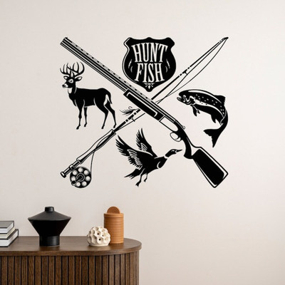 Xskin 27 cm Hunting Fishing Hobby Rod Gun Wall Sticker PVC Vinyl Self Adhesive Sticker(Pack of 1)