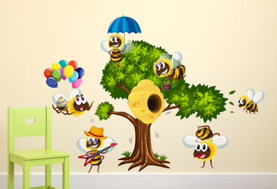 Littlebuds 85 cm Honeybeefamily Removable Sticker(Pack of 1)