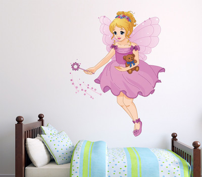 WALLSTICK 80 cm Beautiful Girl With Teddy Removable Sticker(Pack of 1)