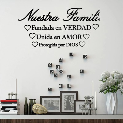 SnappyVinyl 42 cm Spanish Our Family Truth Joined in love Kept by god Self Adhesive Sticker(Pack of 1)