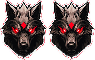 STIXY 7 cm Wolf Head Glow Eyes Waterproof Sticker (Set of 2) – Fierce Red Aura Self Adhesive Sticker(Pack of 2)