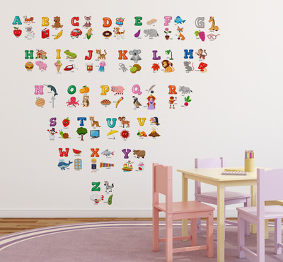 MIIKOR 100 cm Alphabets With Things | Non-Reusable Stickers Self Adhesive Sticker(Pack of 1)