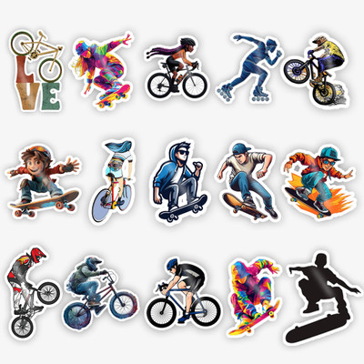 STICK STORE 2.8 inch Extreme Sports Stickers Pack – BMX, Skateboard, Rollerblade & Bike Love Decals Self Adhesive Sticker(Pack of 15)