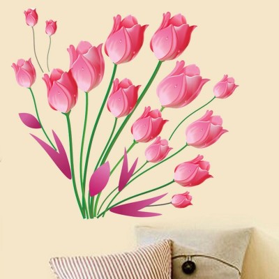 Iyla Myla 1 cm pink tulip bouquet design Self Adhesive Sticker(Pack of 1)