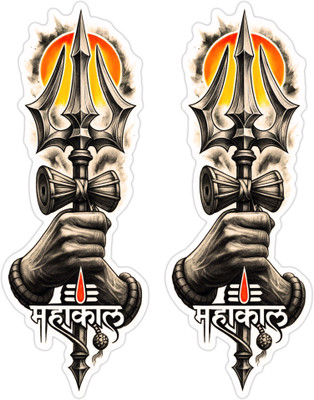STIXY 6 cm Mahakal Waterproof Sticker (Pack of 2) – Trishul & Damru Shiva Decal Self Adhesive Sticker(Pack of 2)