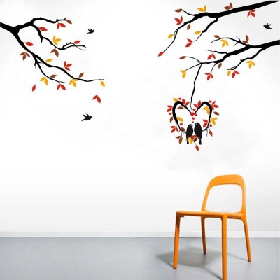 ZEN TREK 45 cm Love Birds on Hanging Heart-in Shape Tree' Wall Decal Sticker Self Adhesive Sticker(Pack of 1)