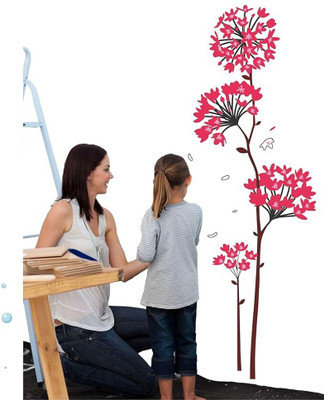 Rangeele 30 cm 3D Pink Cherry Flower Blossom Butterfly'' Wall Sticker Multi (60 cm x 40 cm) Self Adhesive Sticker(Pack of 1)