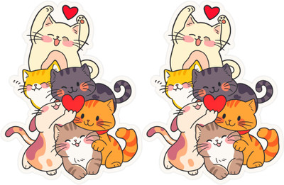 STIXY 9 cm Cute Cat Family Water-Resistant Sticker – Adorable Pet Lovers Design (9x12 cm) Self Adhesive Sticker(Pack of 1)