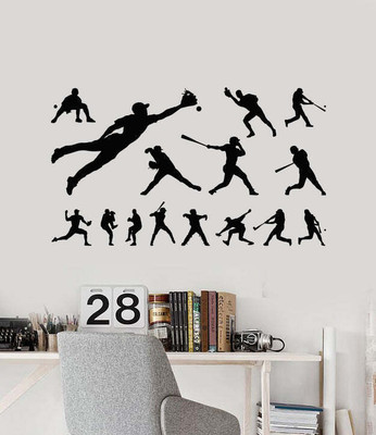 Xskin 54 cm Baseball Player Silhouette Game Fan Self Adhesive Sticker(Pack of 1)