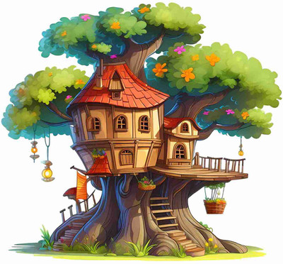 SkyOlla 60 cm Tree House Sticker – Self Adhesive Vinyl Décor for Kids’ Room, Nursery Room Self Adhesive Sticker(Pack of 1)