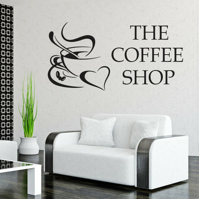 walkart 2.54 cm the coffee shop with hot coffee design Removable Sticker(Pack of 1)