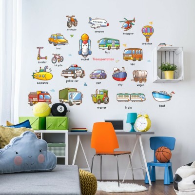 Indian Royals 90 cm cartoon early education car English words Wall Sticker (60 CM x 90 CM) Self Adhesive Sticker(Pack of 1)